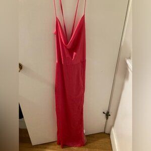 New pink shein satiny lace up back dress medium /6